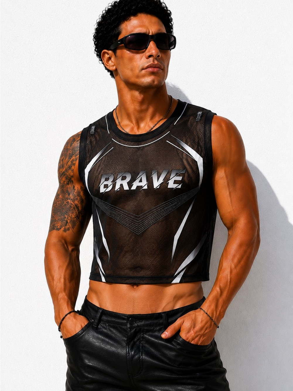 rave Black Mesh Crop Tank with Silver Accent Logo